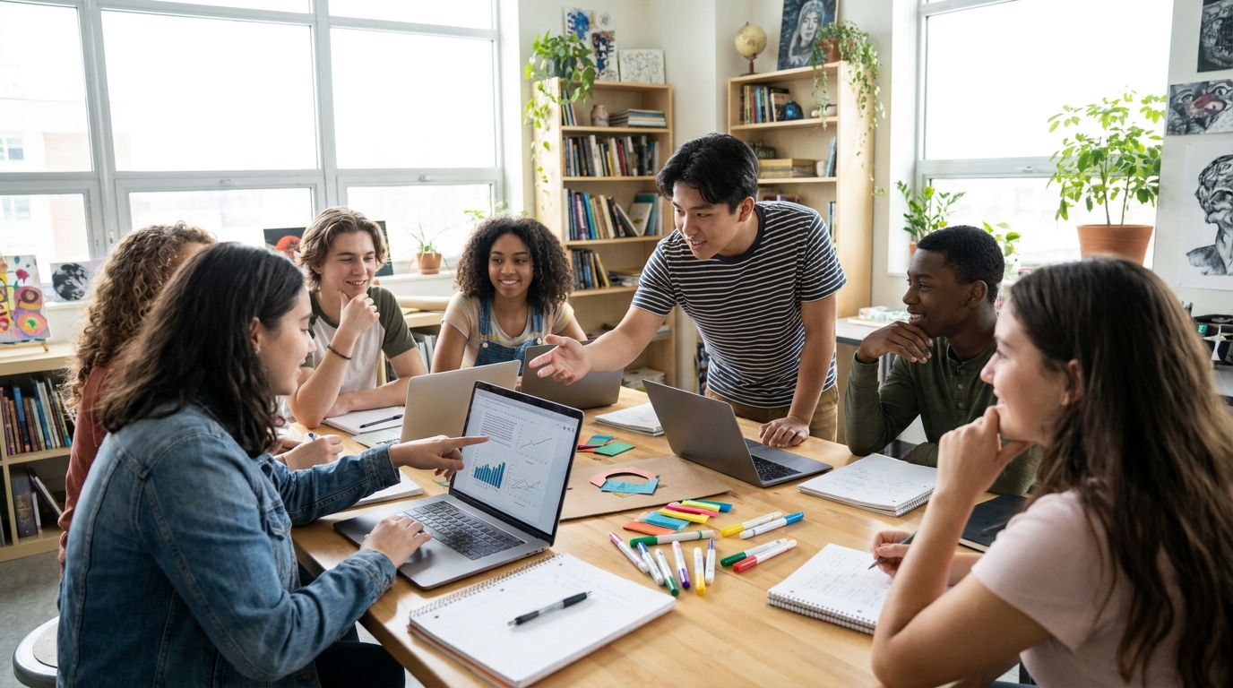 High school students collaborating in a summer AI literacy workshop